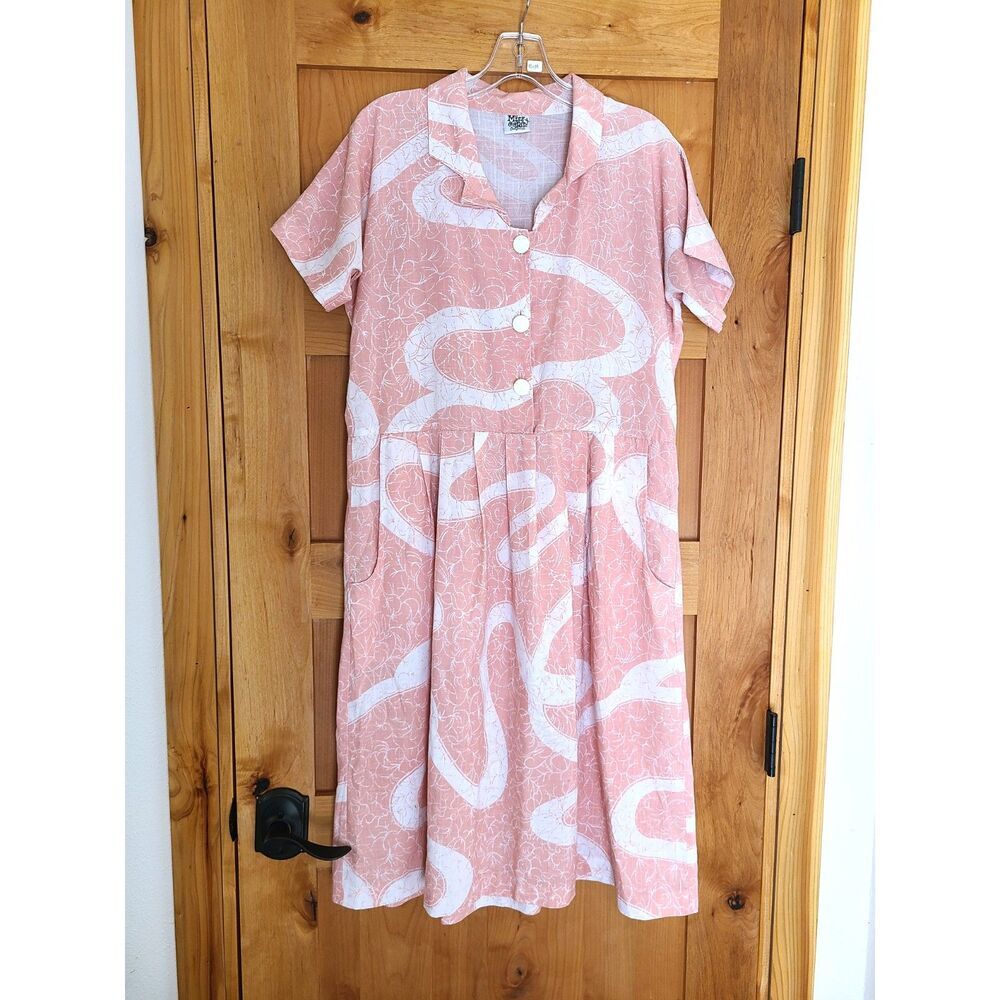 Vtg Miss Oops Rockabilly Retro Pin Up Pink White Collar Dress Fit Flare Pockets
